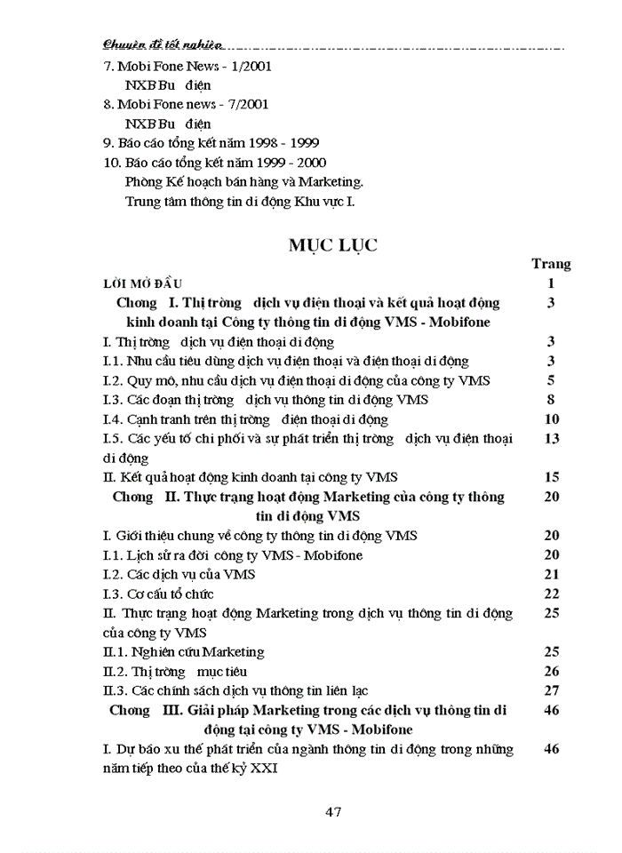 image for page Thị trường dịch vụ điện thoại - Thực trạng và giải pháp hoạt động Marketing tại Công ty VMS - Mobi Fone