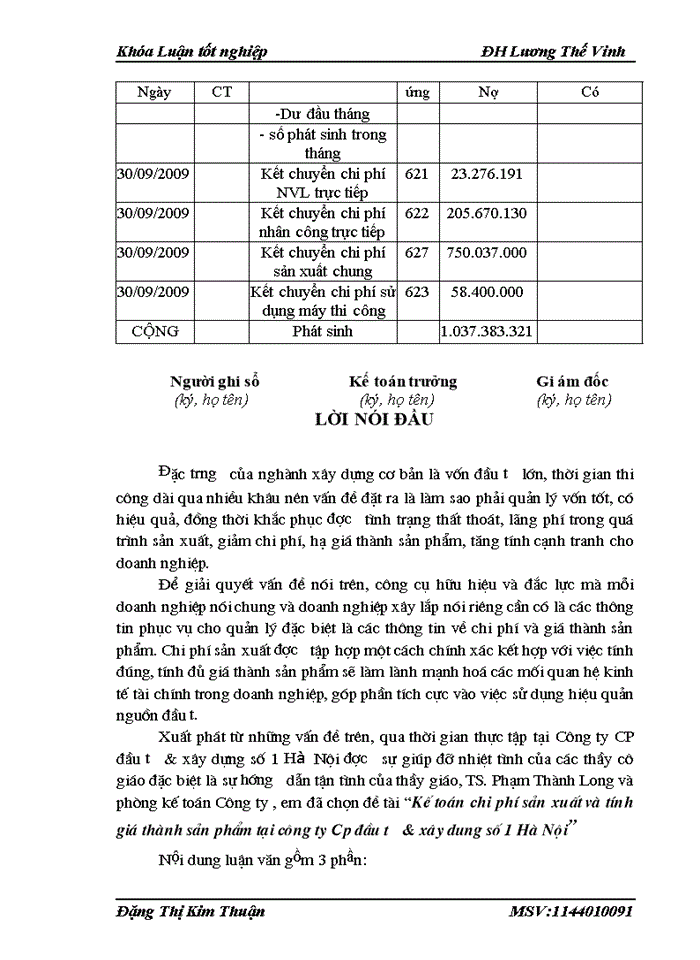 image for page Kế toán Chi phí sản xuất và tính Giá thành sản phẩm tại Công ty Cổ phần đầu tư và xây dung số 1 Hà Nội