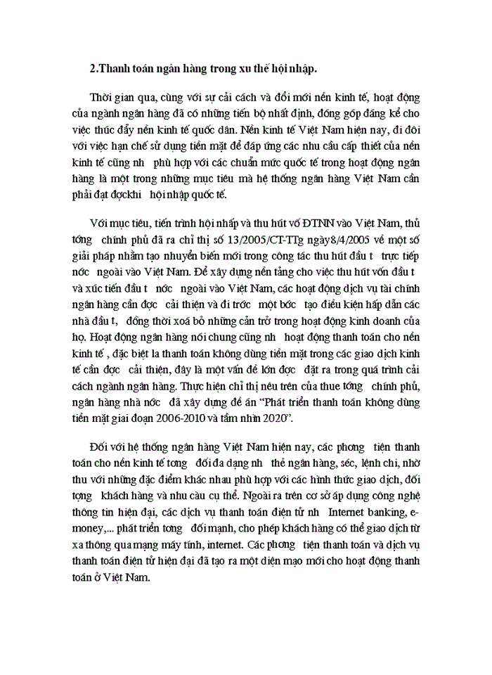 image for page Thanh toán không dùng tiền mặt tại các Ngân hàng Thương mại -Thực trạng và định hướng phát triển trong quá trình Việt Nam hội nhập WTO