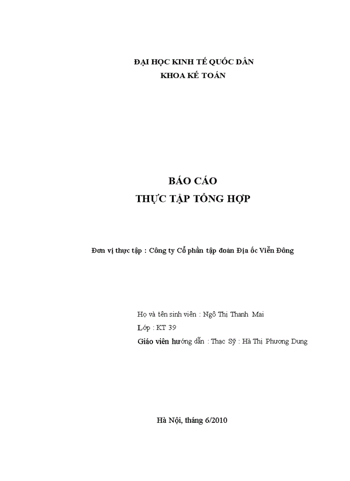 image for page Báo cáo thực tập tạo Công ty Cổ phần tập đoàn Địa ốc Viễn Đông
