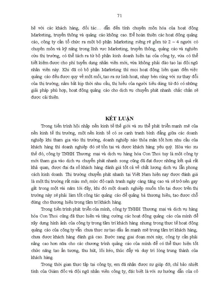 image for page Thực trạng hoạt động Marketing và các hoạt động Quảng cáo cho dịch vụ Chuyển phát nhanh của Công ty Trách nhiệm Hữu hạn Thương mại và Dịch vụ hàng hóa Con Thoi