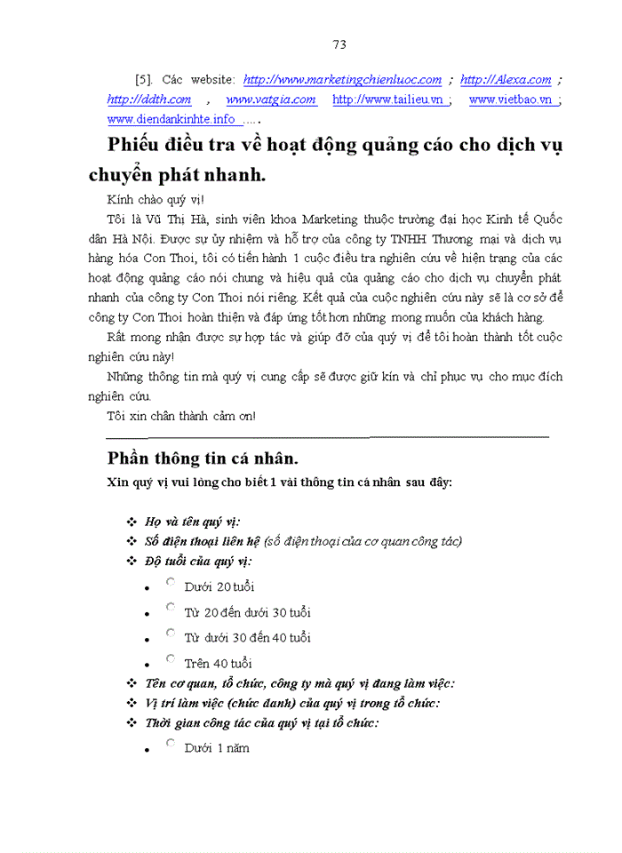 image for page Thực trạng hoạt động Marketing và các hoạt động Quảng cáo cho dịch vụ Chuyển phát nhanh của Công ty Trách nhiệm Hữu hạn Thương mại và Dịch vụ hàng hóa Con Thoi