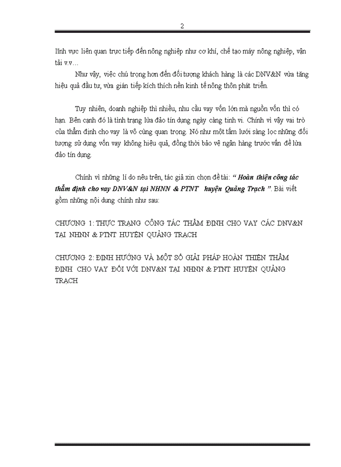 image for page Hoàn thiện công tác thẩm định cho vay Doanh nghiệpVvàN tại Ngân hàng Nông nghiệp và Phát triển Nông thôn huyện Quảng Trạch
