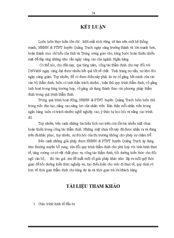 image for page Hoàn thiện công tác thẩm định cho vay Doanh nghiệpVvàN tại Ngân hàng Nông nghiệp và Phát triển Nông thôn huyện Quảng Trạch