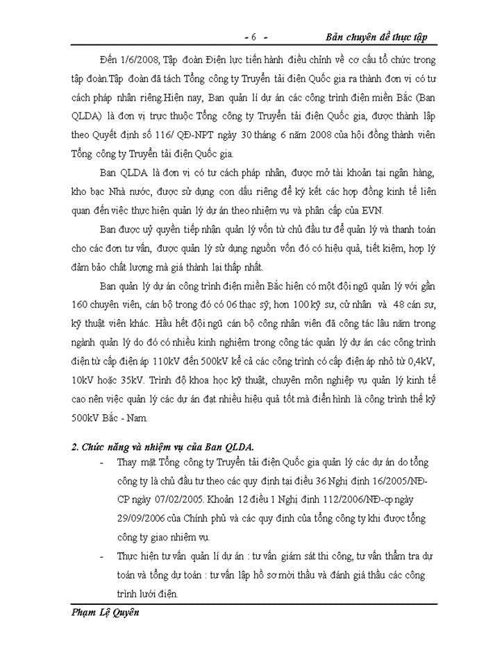 Thực trạng và giải pháp hoàn thiện công tác Quản lý dự án tại Ban Quản lý dự án các công trình điện Miền Bắc- Tổng Công ty truyển tải điện Quốc Gia