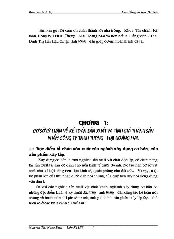Kế toán Chi phí sản xuất và tính Giá thành sản phẩm tại Công ty Trách nhiệm Hữu hạn Thương mại Hoàng Mai