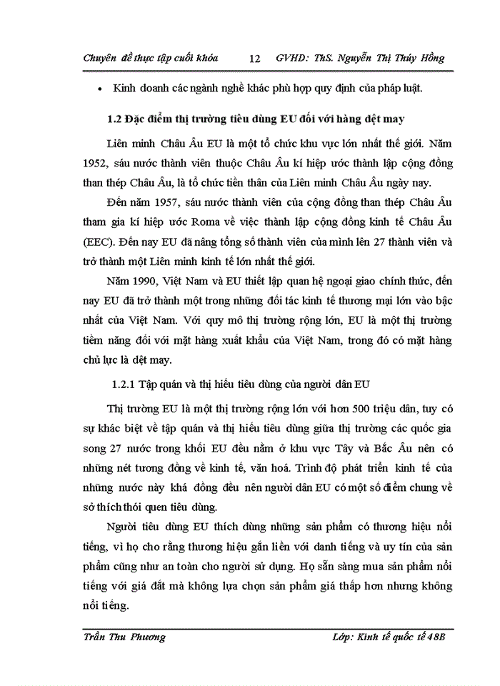 image for page Thúc đẩy Xuất khẩu hàng dệt may của Công ty cổ phần sản xuất Xuất nhập khẩu dệt may VINATEXIMEX sang thị trường EU