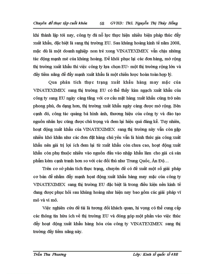 image for page Thúc đẩy Xuất khẩu hàng dệt may của Công ty cổ phần sản xuất Xuất nhập khẩu dệt may VINATEXIMEX sang thị trường EU