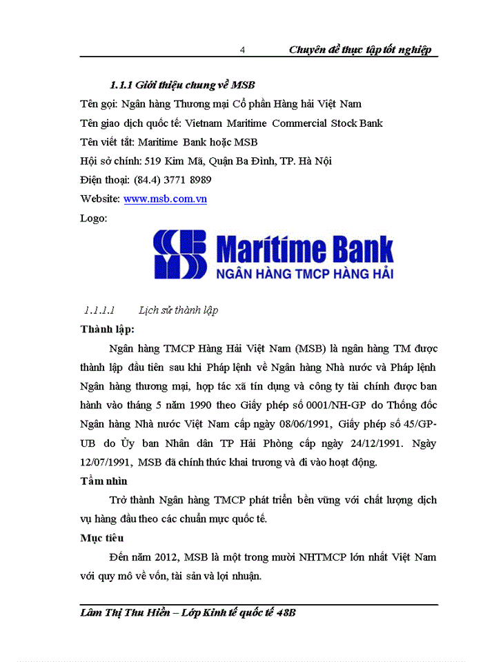 Thực trạng phát triển hoạt động thanh toán quốc tế tại Ngân hàng Thương mại Cổ phần Hàng Hải chi nhánh Thanh Xuân