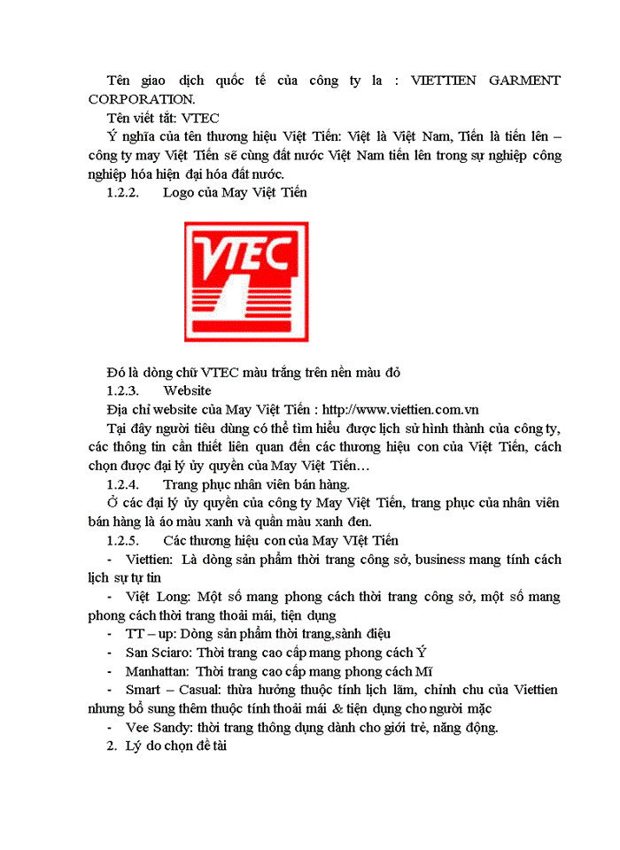 Báo cáo thực tập tại Công ty May Việt Tiến