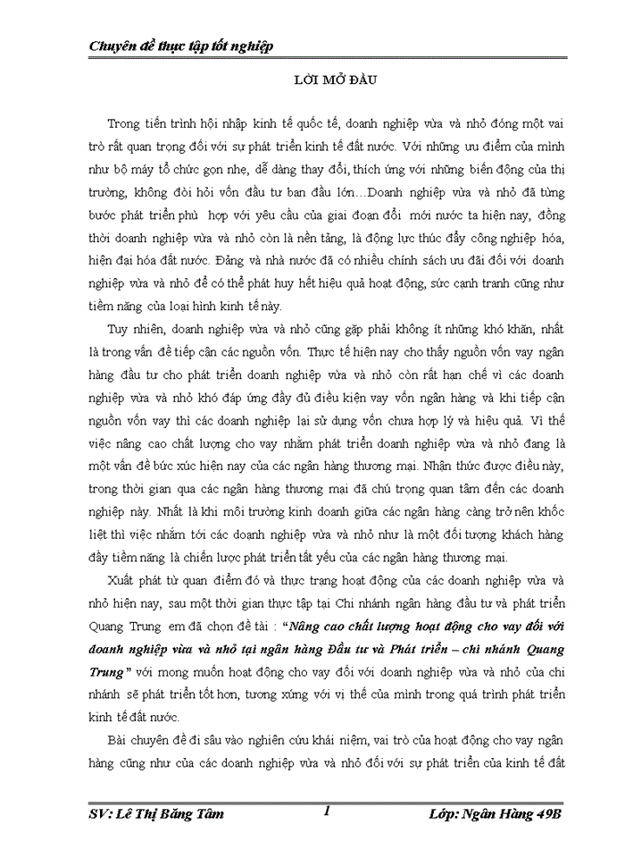 image for page Nâng cao chất lượng hoạt động cho vay đối với doanh nghiệp vừa và nhỏ tại ngân hàng Đầu tư và Phát triển chi nhánh Quang Trung
