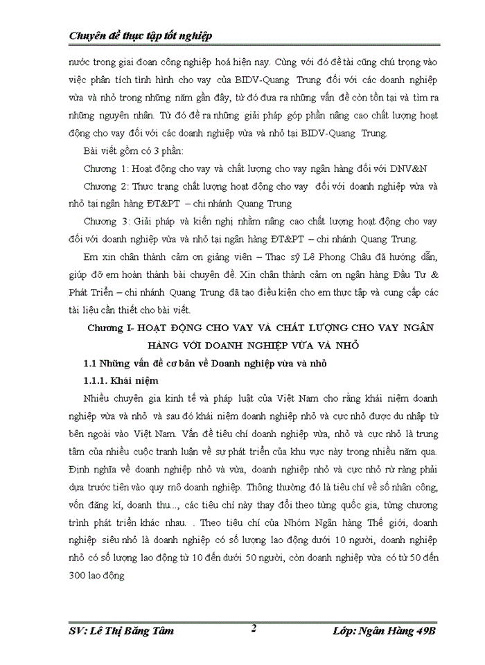 image for page Nâng cao chất lượng hoạt động cho vay đối với doanh nghiệp vừa và nhỏ tại ngân hàng Đầu tư và Phát triển chi nhánh Quang Trung