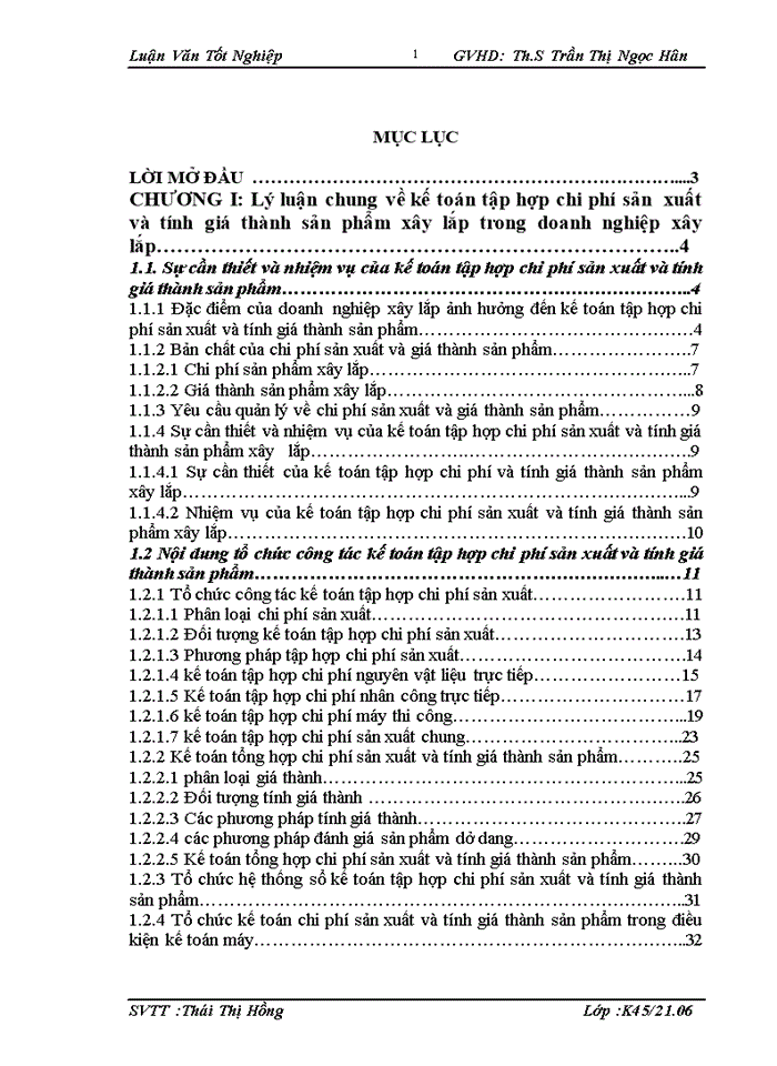 THS Hoàn thiện Kế toán Chi phí sản xuất và tính Giá thành sản phẩm Xây lắp tại Công ty Cổ phần Cơ Điện Và Xây dựng Việt Nam