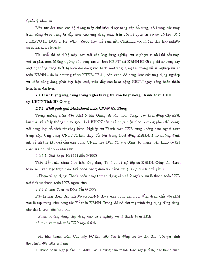 image for page Ứng dụng công nghệ thông tin trong nghiệp vụ thanh toán LKB tại KBNhà nước Tỉnh Hà Giang