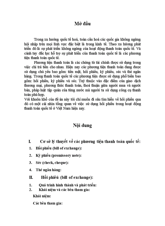 Cơ sở lý thuyết về các phương tiện thanh toán quốc tế