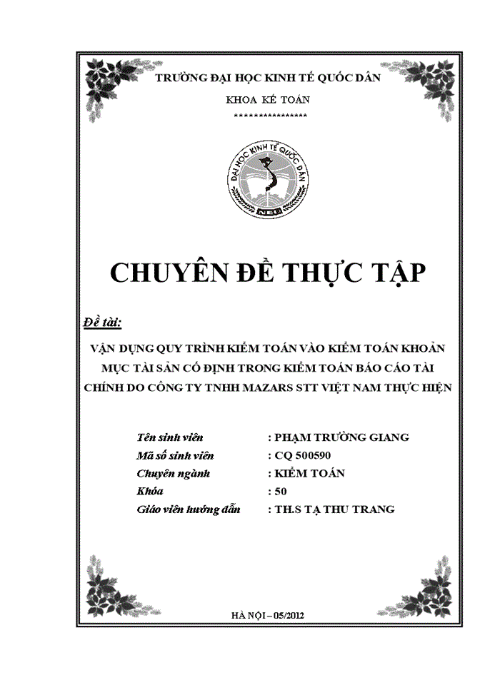 image for page THS Vận dụng quy trình kiểm toán vào kiểm toán khoản mục tài sản cố đinh trong kiểm toán Báo cáo tài chính do Công ty Trách nhiệm Hữu hạng Mazars STT Việt Nam thực hiện