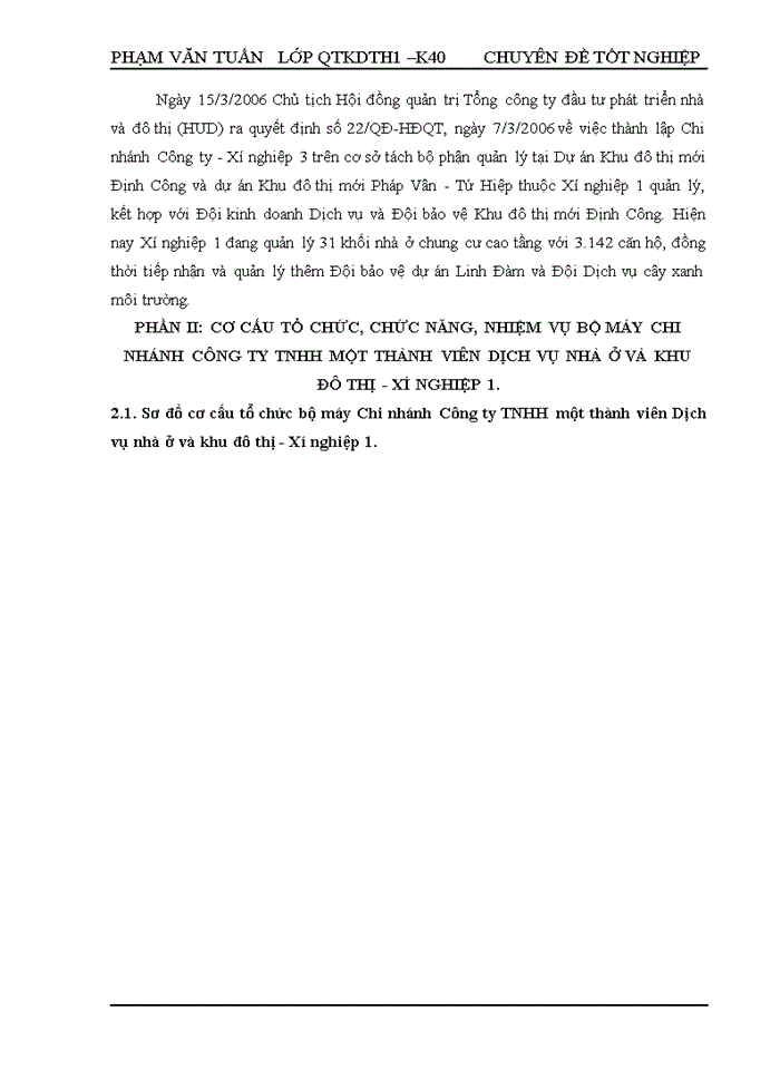 image for page Cơ cấu tổ chức chức năng nhiệm vụ bộ máy chi nhánh Công ty Trách nhiệm Hữu hạng một thành viên dịch vụ nhà ở và khu đô thị - xí nghiệp 1
