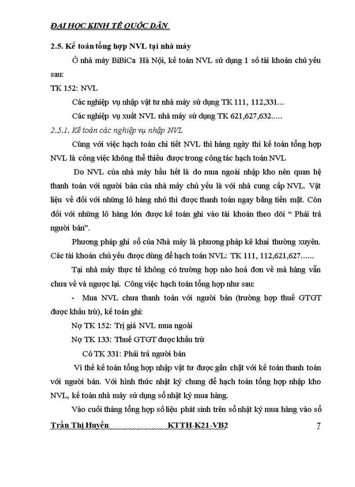 image for page Hoàn thiện kế toán Nguyên vật liệu tại nhà máy BiBiCa Hà Nội