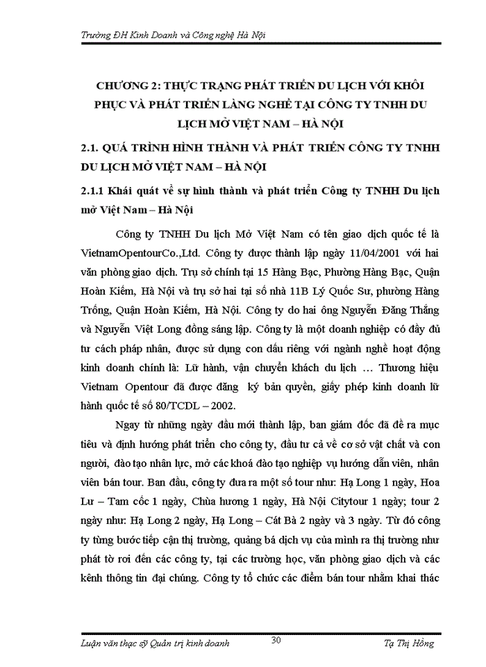 image for page THS Thực trạng và một số giải pháp phát triển du lịch với khôi phục phát triển làng nghề tại Công ty Trách nhiệm Hữu hạng du lịch Mở Việt Nam Hà Nội