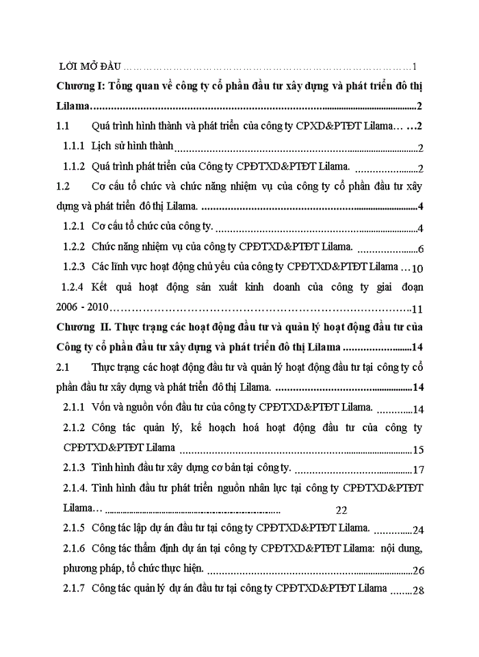 image for page Thực trạng các hoạt động đầu tư và quản lý hoạt động đầu tư của Công ty Cổ phần Đầu tư và Phát triển đô thị Lilama