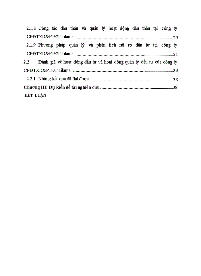 image for page Thực trạng các hoạt động đầu tư và quản lý hoạt động đầu tư của Công ty Cổ phần Đầu tư và Phát triển đô thị Lilama
