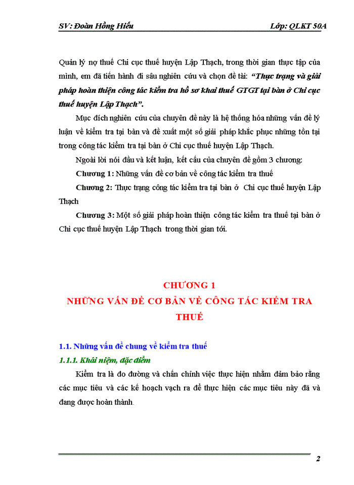 Thực trạng và giải pháp hoàn thiện công tác kiểm tra hồ sơ khai thuế Giá trị gia tăng tại bàn ở Chi cục thuế huyện Lập Thạch