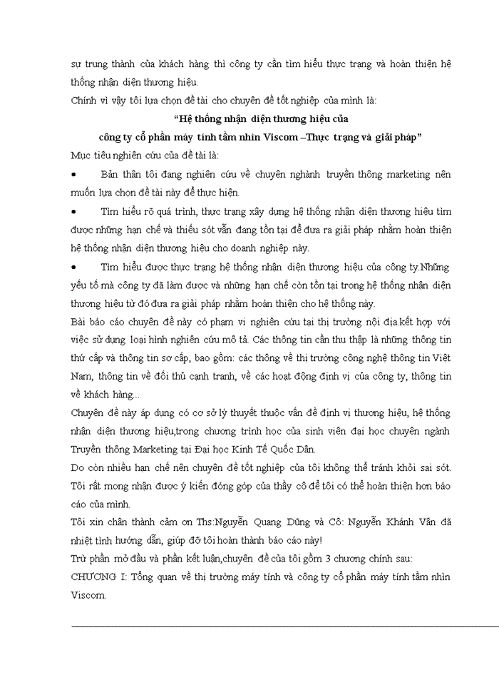 Hệ thống nhận diện thương hiệu của Công ty cổ phần máy tính tầm nhìn Viscom Thực trạng và giải pháp