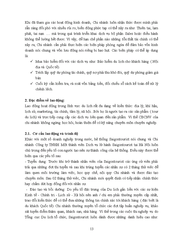 image for page Tình hình hoạt động kinh doanh Chi nhánh Công ty Trách nhiệm Hữu hạng một thành viên dịch vụ Lữ hành Saigontourist tại Hà Nội