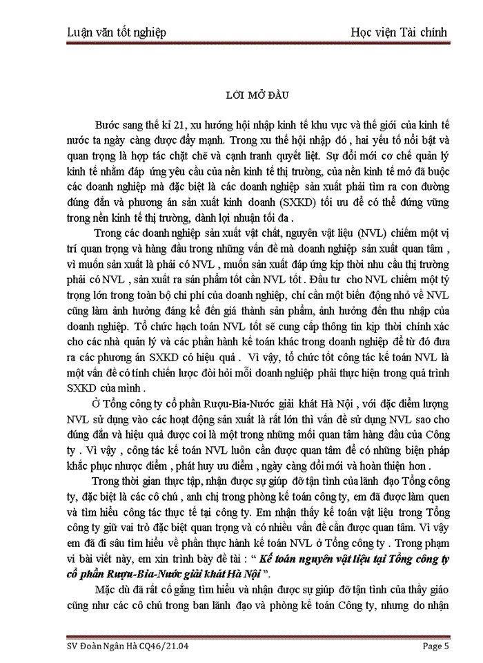 image for page Kế toán nguyên vật liệu tại Tổng Công ty cổ phần Rượu-Bia-Nước giải khát Hà Nội