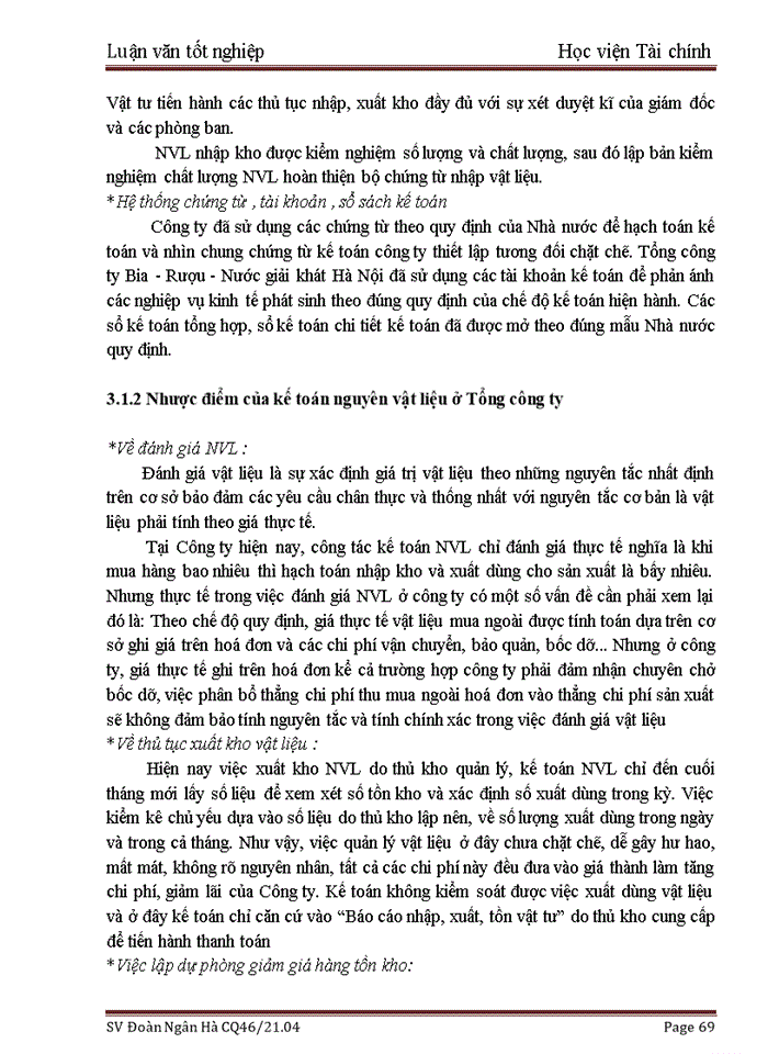 image for page Kế toán nguyên vật liệu tại Tổng Công ty cổ phần Rượu-Bia-Nước giải khát Hà Nội