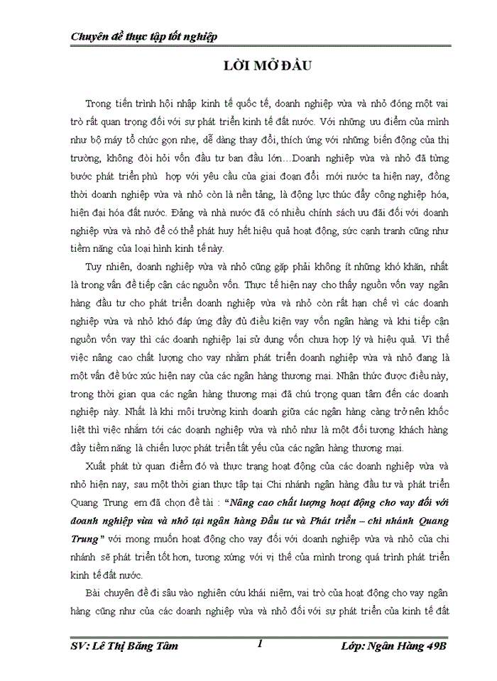 image for page Nâng cao chất lượng hoạt động cho vay đối với doanh nghiệp vừa và nhỏ tại ngân hàng Đầu tư và Phát triển chi nhánh Quang Trung