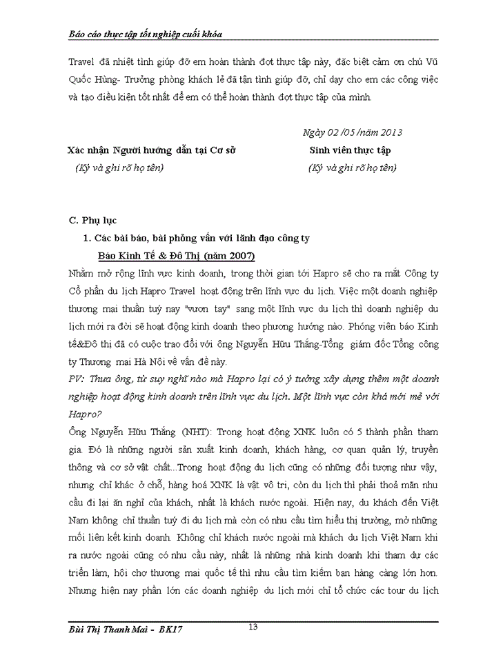 image for page Báo cáo thực tập tốt nghiệp cuối khóa Công ty Cổ phần du lịch Hapro