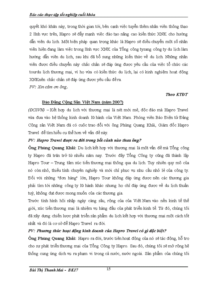 image for page Báo cáo thực tập tốt nghiệp cuối khóa Công ty Cổ phần du lịch Hapro