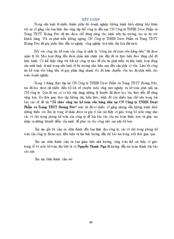 image for page Tổ chức công tác kế toán bằng tiền tại Công nghiệp Công ty Trách nhiệm hữu hạn dược phẩm và trang TBYT Hoàng Đức