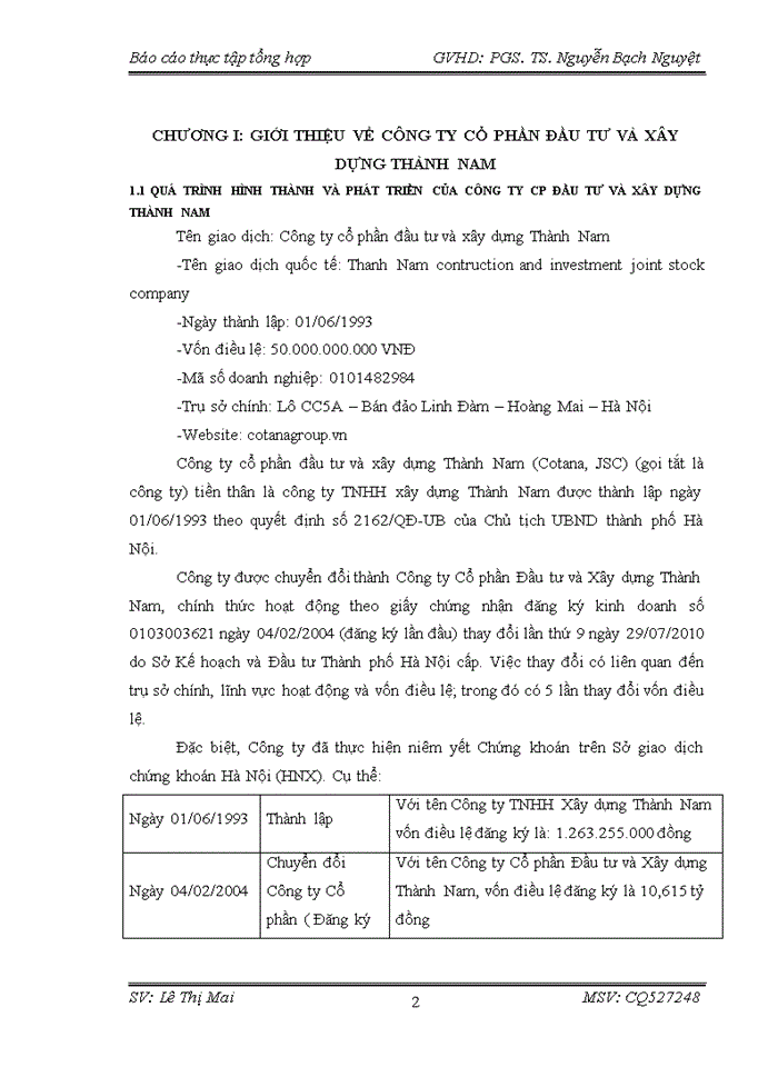 image for page Báo cáo tại Công ty cổ phần đầu tư và xây dựng Thành Nam