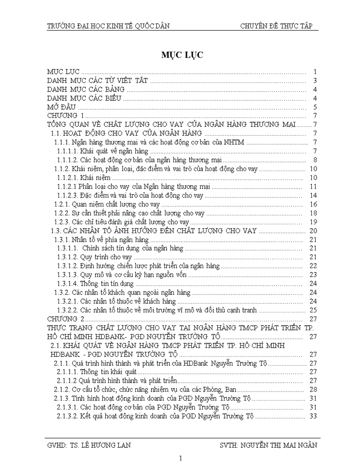 Nâng cao chất lượng cho vay của Ngân hàng TMCổ phần phát triển TP Hồ Chí Minh HDBank- PGD Nguyễn Trường Tộ Hà Nội