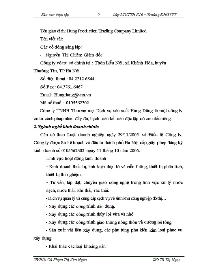 image for page Công tác Tổ chức kế toán Công ty Trách nhiệm hữu hạn Thương mại Dịch vụ sản xuất Hùng Dũng