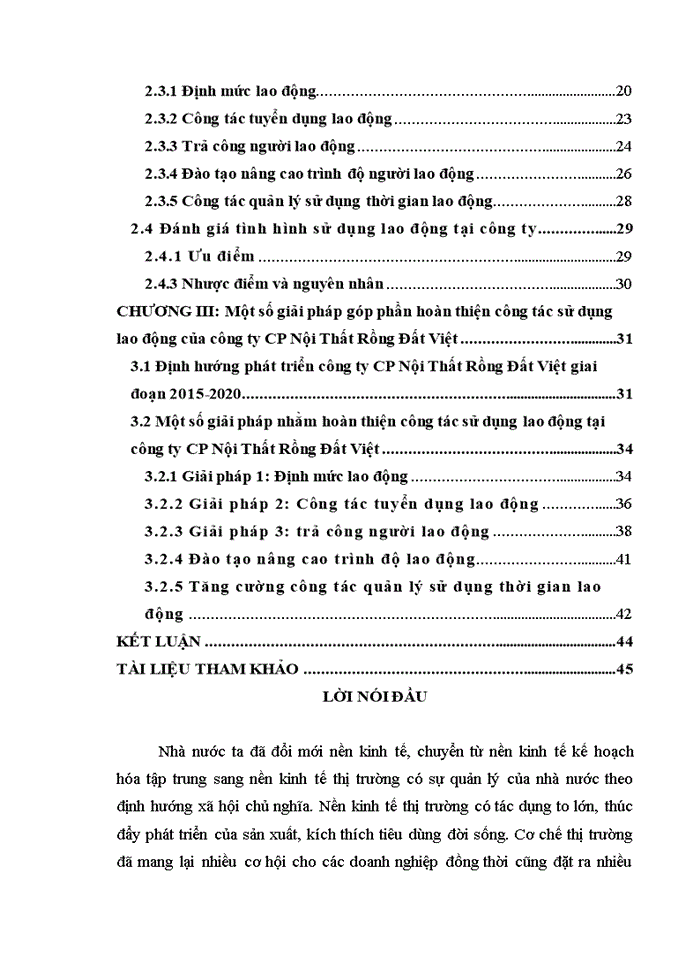 Hoàn thiện công tác sử dụng lao động của công ty cổ phần nội thất Rồng Đất Việt