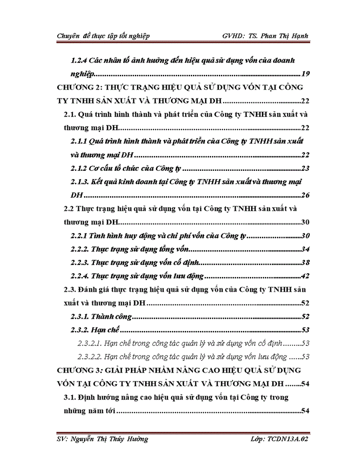 Một số giải pháp nâng cao hiệu quả sử dụng vốn tại Công ty Trách nhiệm hữu hạn sản xuất và thương mại DH