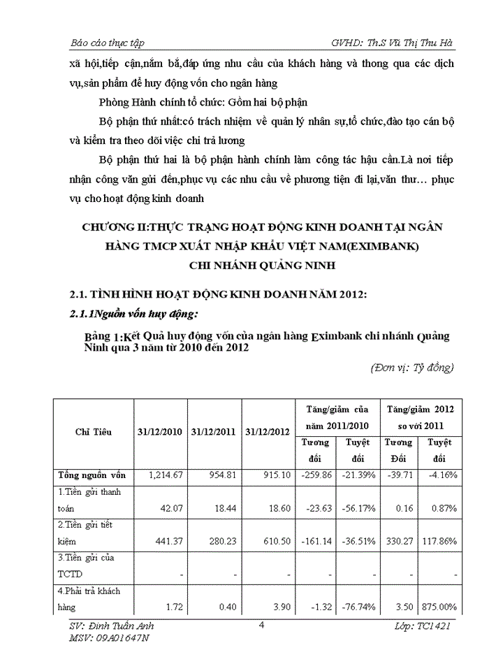 Báo cáo Ngân hàng TMCổ phần xuất nhập khẩu Việt Nam Eximbank Chi nhánh Quảng Ninh