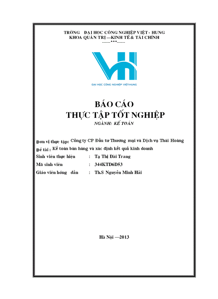 image for page THS Kế toán bán hàng và xác định kết quả kinh doanh tại Công ty cổ phần đầu tư thương mại và dịch vụ Thái Hoàng