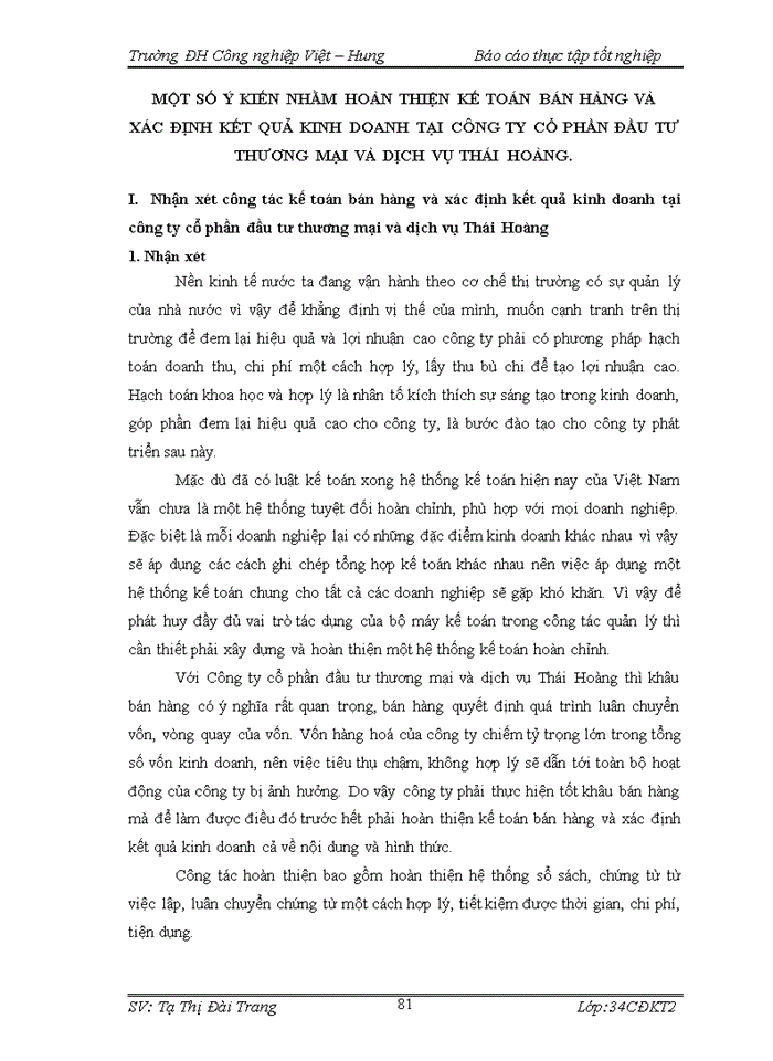 image for page THS Kế toán bán hàng và xác định kết quả kinh doanh tại Công ty cổ phần đầu tư thương mại và dịch vụ Thái Hoàng