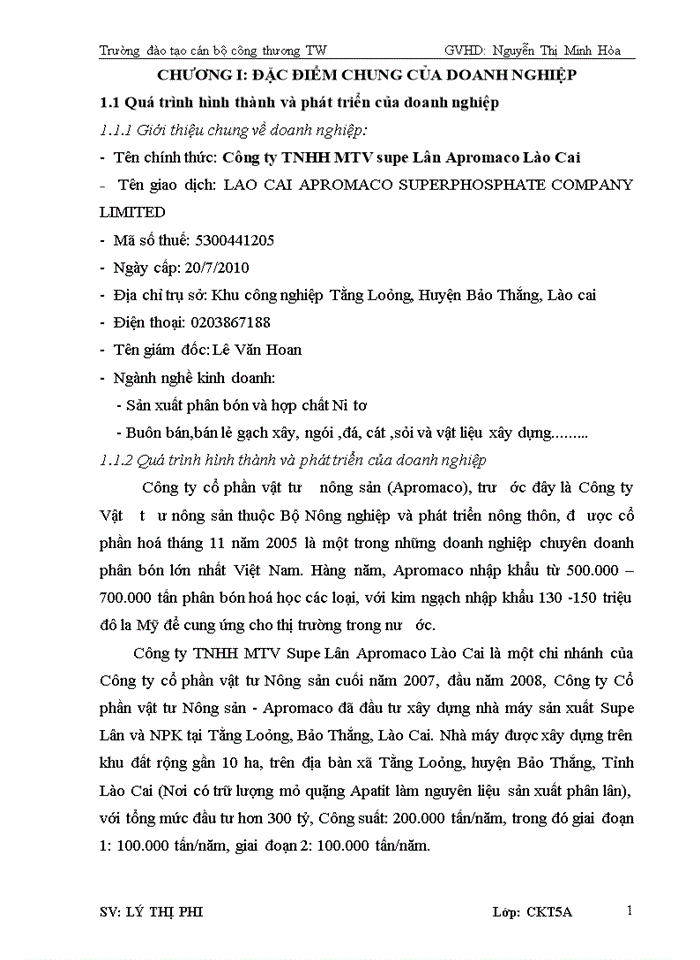 image for page Báo cáo Công ty Trách nhiệm hữu hạn Một thành viên supe Lân Apromaco Lào Cai