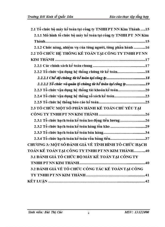 Báo cáo TỔ CHỨC BỘ MÁY VÀ HỆ THỐNG KẾ TOÁN TẠI CÔNG TY Trách nhiệm hữu hạn phát triển nông nghiệp KIM THÀNH