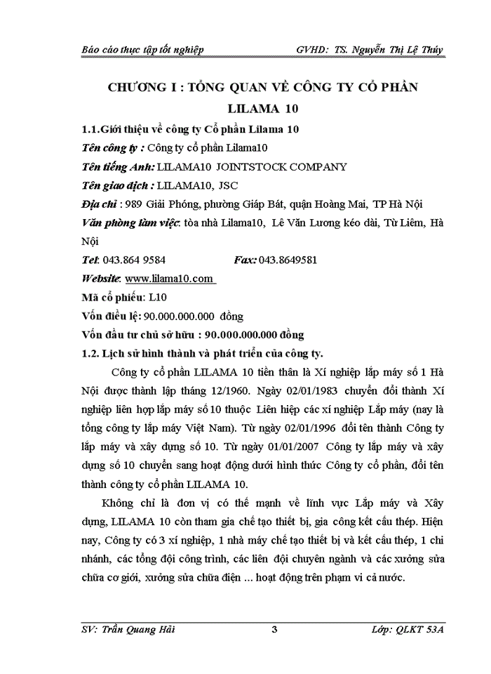 Báo cáo Công ty cổ phần LILAMA10