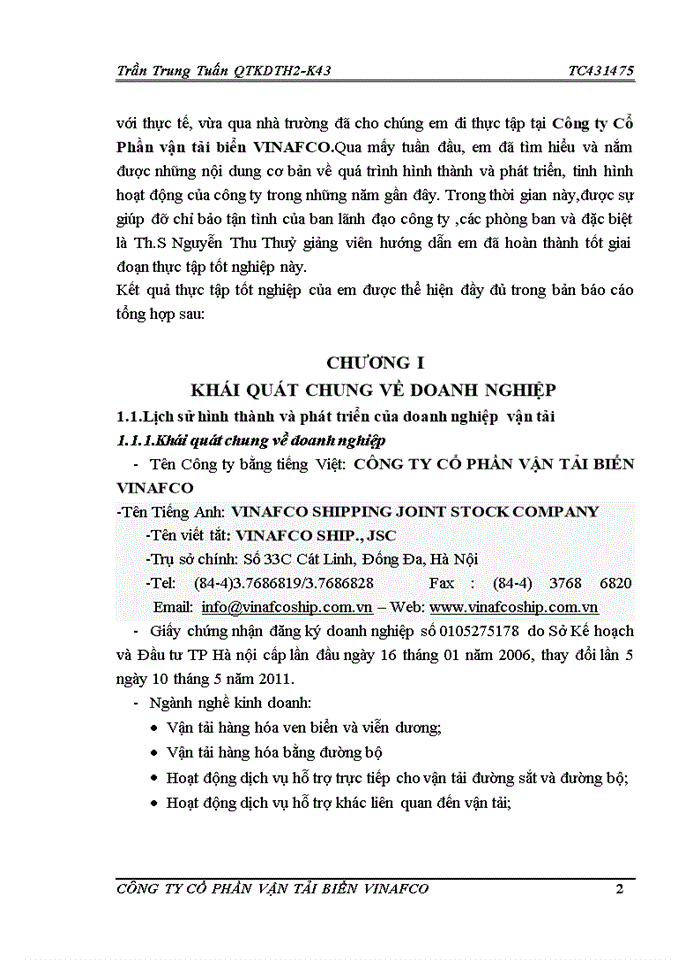 image for page Báo cáo Công ty Cổ Phần vận tải biển VINAFCO