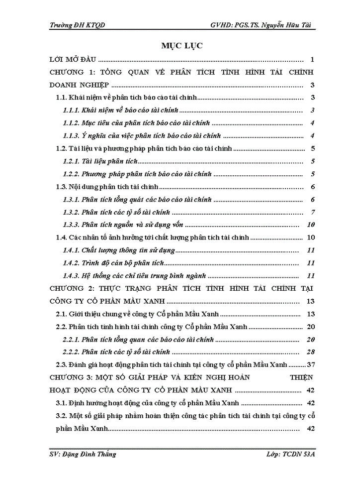 Hoàn thiện phân tích tình hình tài chính tại công ty Cổ phần Mầu Xanh