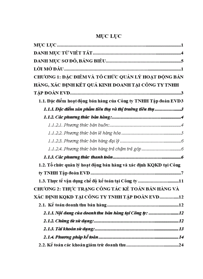 THỰC TRẠNG CÔNG TÁC KẾ TOÁN BÁN HÀNG VÀ XÁC ĐỊNH KQKD TẠI CÔNG TY Trách nhiệm hữu hạn TẬP ĐOÀN EVD