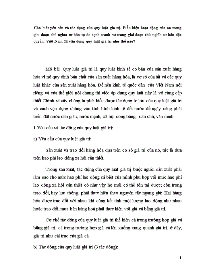 image for page Triết mác Cho biết yêu cầu và tác dụng của quy luật giá trị Biểu hiện hoạt động của nó trong giai đoạn chủ nghĩa tư bản tự do cạnh tranh và trong giai đoạn chủ nghĩa tư bản độc quyền Việt Nam đã vận dụng quy luật giá trị như thế nào