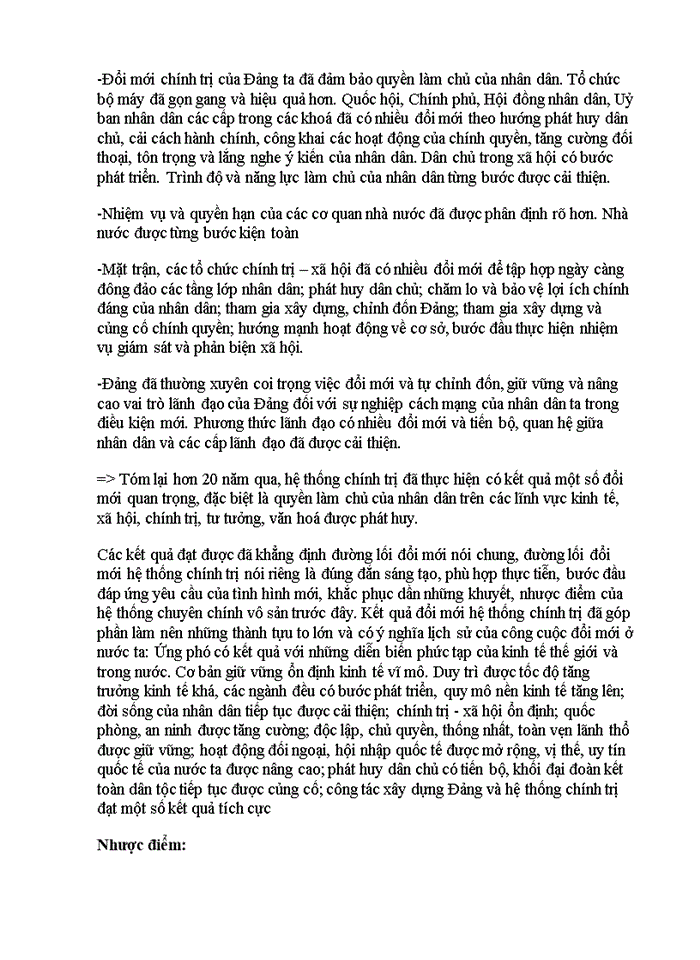 image for page Đường lối đảng Phân tích nhận thức mới của Đảng ta về xây dựng hệ thống chính trị thời kì đổi mới Hãy nêu suy nghĩ của bản thân khi nghiên cứu nhận thức trên